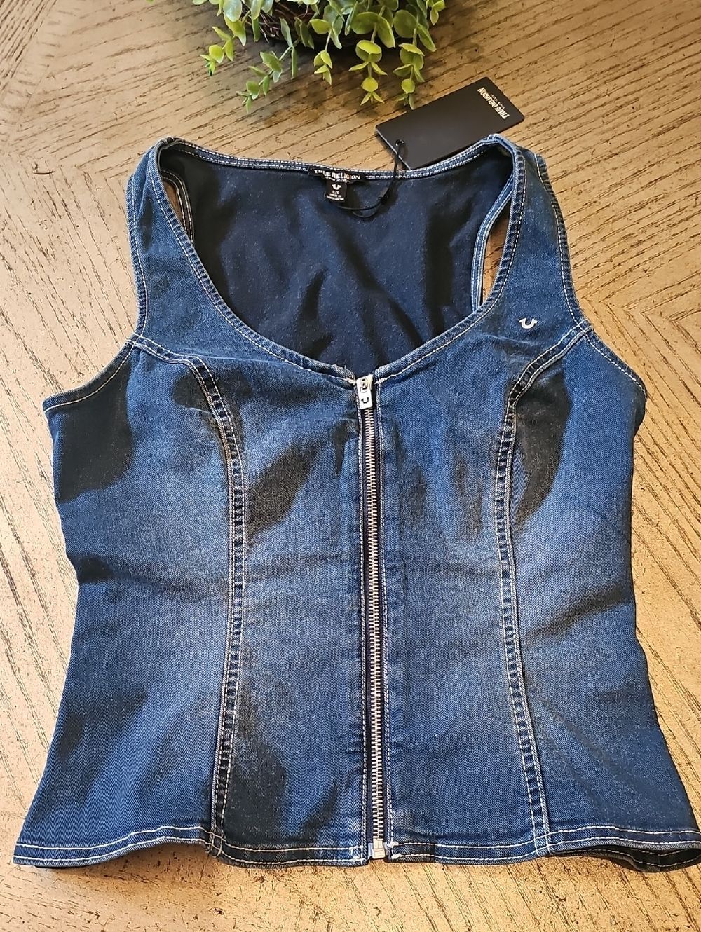 True Religion Dark Indigo Denim Zip Front Vezt Tank Size S NWT
